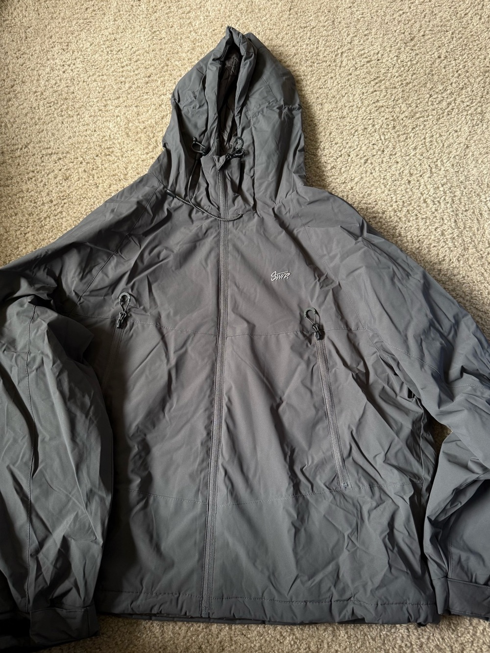 Pull&Bear STWD Grey Hooded Technical Lightweight Padded Jacket - Size XL